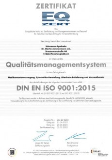Schwanen-Apotheke QMS Zertifikat gemäß ISO 9001:2015